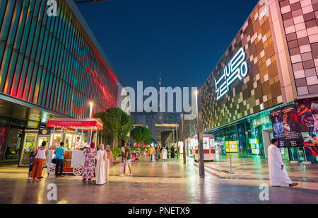 Night at the new modern City Walk shopping district in Dubai, United Arab Emirates. Stock Photo