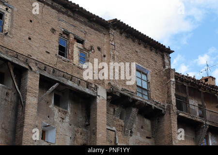 Tarazona typical brick made hanging houses in the Jewish quarter in Tarazona, Aragon, Spain Stock Photo