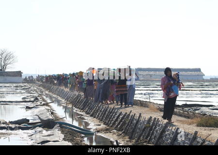 Nyadar traditional ceremony, the original culture of salt farmers of Pinggir Village Papas Sumenep city, Indonesia Stock Photo