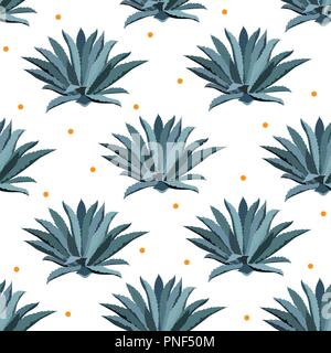 Blue agave vector seamless pattern. Background for tequila packs, superfood with agave syrop, textile, and other. Succulent, cactus wallpapers. Stock Vector