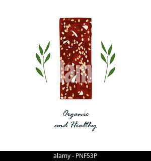 Granola bar isolated on white. Healthy gluten-free and lactosa free snacks with nats and dried fruits. Energy bars vector, organic and healthy food em Stock Vector