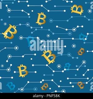 Line Bitcoin White Seamless Pattern. Vector Illustration of Outline Tile Background. Cryptocurrency Financial Items. Stock Vector