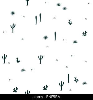 Hand drawn seamless pattern. Little saguaro, agaves, and opuntia cactuses on white background. .Cute design for textile, wallpapers, kids industry. Ve Stock Vector