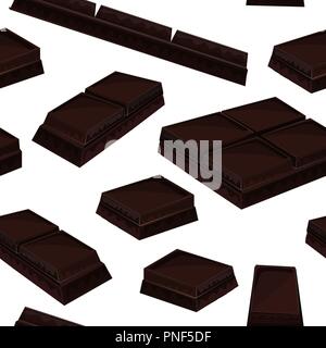 Seamless background with piece of black chocolate bars. Vector illustration Stock Vector
