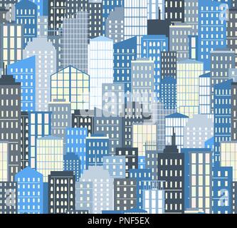 Seamless urban landscape. Vector illustration. City background, grey and blue palette Stock Vector