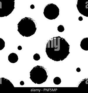 Seamless pattern from black round spots. Vector abstract background, painted composition. Trendy and stylish cloth pattern or fabric print. Polka dot. Stock Vector
