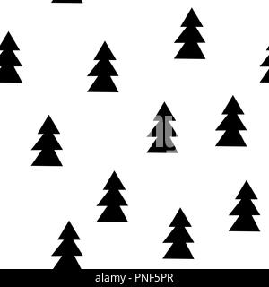 Seamless patterns with black fir-trees. Trendy and simple new year background. Seamless graphic pattern for fabric or wallpapers. Black and white Stock Vector