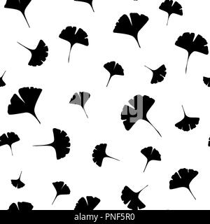 Leaves of ginkgo bilboa. Black leaf silhouettes. Seamless vector illustration. Stock Vector