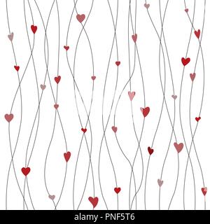 Vector seamless pattern with hanging heart garlands. Threads and hearts. Cute wrapping paper background Stock Vector