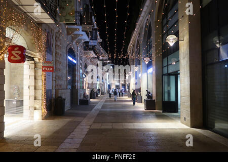 Nightlife scene at Mamilla Mall, also known as Alrov Mamilla Avenue a shopping street and the only open-air mall near the old city in West Jerusalem Israel Stock Photo