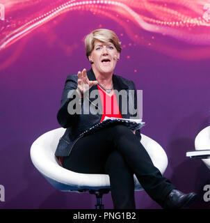 Clare Balding leading a discussion  entitled 'Technology in Sport: Is it always a good thing?'  On the main stage at New Scientist Live. Stock Photo