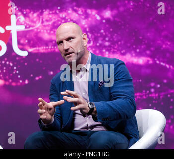 Sports star, Lawrence Dallaglio,  discussing 'technology in sport', on the main stage at New Scientist Live Stock Photo