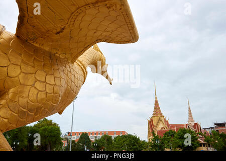 Gilt statue of Hang Meas, the sacred golden bird, in Botum Park, Phnom Penh, Cambodia. Stock Photo