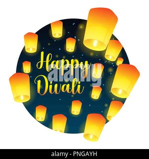 Lettering congratulation happy Divali with paper lanterns Stock Vector