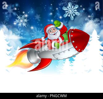 Santa in Rocket Christmas Cartoon Stock Vector