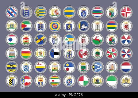 Set of icons. Flags of the Netherlands. Municipalities of Friesland province. 3D illustration. Vector. Stock Vector