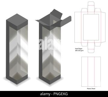 box with plastic window mockup with dieline Stock Vector