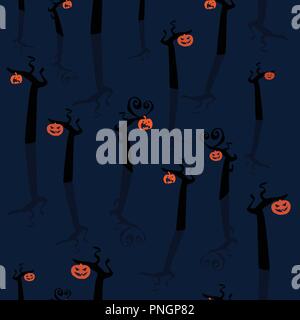 vector seamless halloween pattern with trees and  hanging Jack'o lanterns Stock Vector