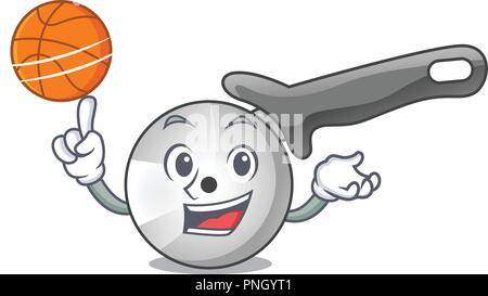 With basketball pizza cutter knife cartoon for cutting Stock Vector