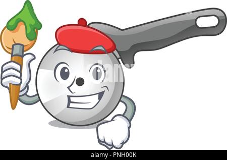 Artist pizza cutter knife cartoon for cutting Stock Vector
