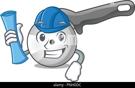 Architect character pizza cutter with handle cartoon Stock Vector