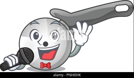 Singing pizza cutter cartoon in the kitchen Stock Vector