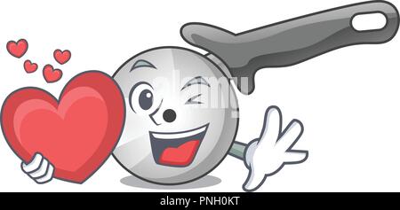 With heart pizza cutter cartoon in the kitchen Stock Vector