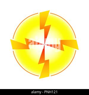Four arrows in the yellow-red gradient converge in the center of the yellow circle Stock Vector