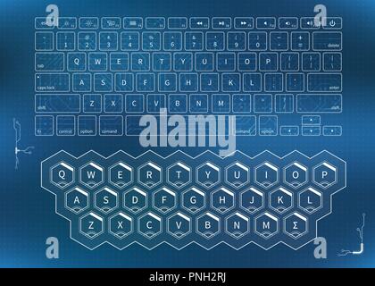 White outline keyboards, futuristic user interface concept on blue Stock Vector