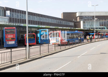 Bus station and The Project Climbing Centre, Poole, Dorset, England, UK ...