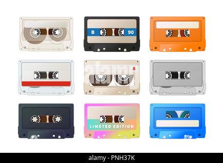 Detailed audio cassette, vintage tape on white Stock Vector