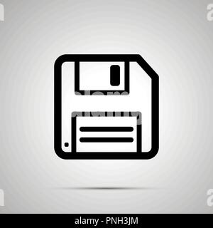 Floppy-disk retro save symbol, simple black icon with shadow Stock Vector