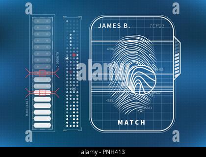Modern fingerprint scan with charts, futuristic tech ui concept Stock Vector