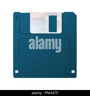 Realistic blue floppy-disk, retro object on white Stock Vector