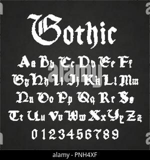 Set of old hand drawn gothic letters drawing with white chalk on black chalkboard Stock Vector