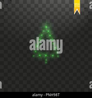 Christmas Tree made. Green glitter bokeh lights and sparkles. Shining star, sun particles and sparks with lens flare effect on transparent background Stock Vector