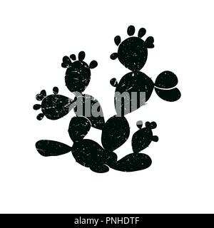Prickly pear cactus icon in black grange style isolated on white background. Opuntia, ficus indica silhouette with ripe fruits. Mexico country symbol, Stock Vector