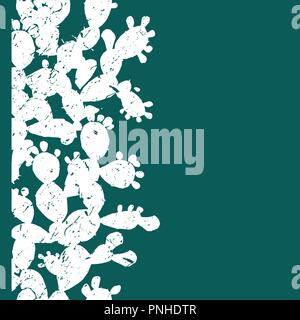 Vertical vector seamless pattern with grange prickly pear cactus. Border with opuntia leaves and fruits. Simple green and white palette. Stock Vector
