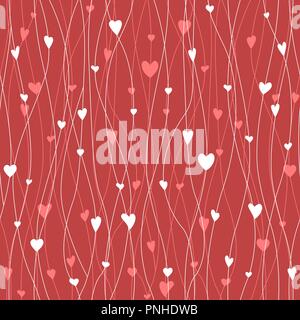 Vector seamless pattern with hanging heart garlands. Delicate threads and hearts. Cute wrapping paper background, fabric design Stock Vector