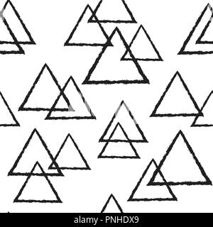 Vector Seamless Pattern with Triangle Geometric Shapes in Grunge Style . Trendy black and whitetexture. Stock Vector