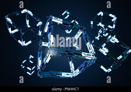 Blockchain digital chain with blocks connection shape. Big data box ...