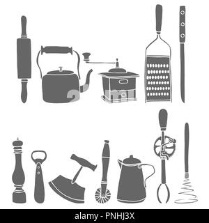 Set of kitchen utensils, isolated on white vector illustration Stock Vector