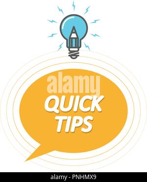 Tips and tricks symbol - Quick Tips icon with light bulb, speech bubble Stock Vector
