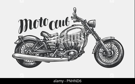 Motorcycle sketch. Hand-drawn vintage motorbike, vector illustration Stock Vector