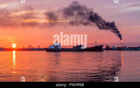 Havana, Cuba. 16th June, 2011. Cargo ship Vespa at anchor at sunrise  in Havana, Cuba. Stock Photo