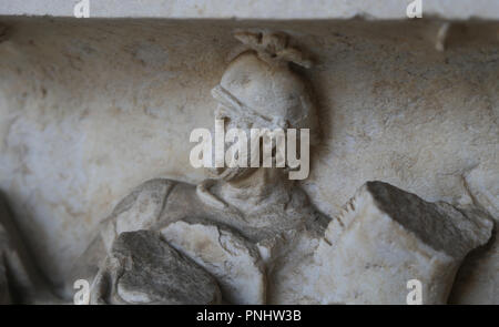 Italy. Pisa. Campo Santo. Stone sarcophagus. Relief of a roman soldier. Roman imperial era. Stock Photo