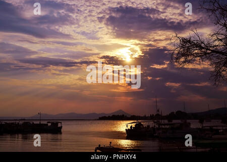 sunset sea landscape of Eretria as seen from Dreams island Euboea Greece Stock Photo
