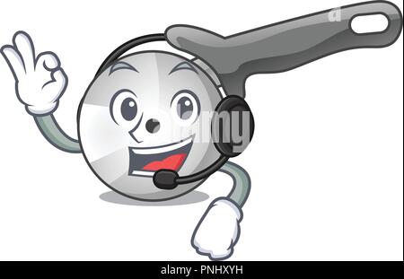 With headphone pizza cutter knife isolated on mascot Stock Vector