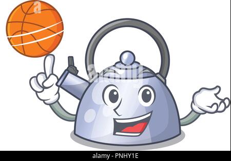 With basketball cartoon whistling kettle for gas cooker Stock Vector