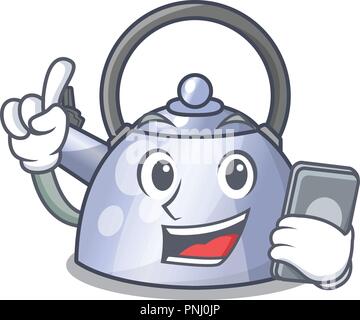 With phone cartoon whistling kettle for gas cooker Stock Vector